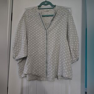 Easel medium polka dot top with blue and white trim detail